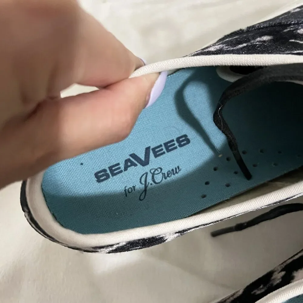 SeaVees for J Crew Shoes Womens Size 9 Black White Velvet Animal Print Sneakers